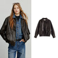 Jaqueta Feminina de Couro PU Marrom Estilo Motociclista brown