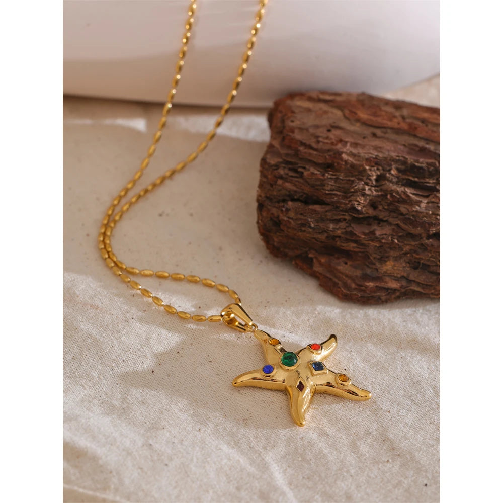 Colar Feminino Estrela com Zircônias Coloridas em Aço Inoxidável 3