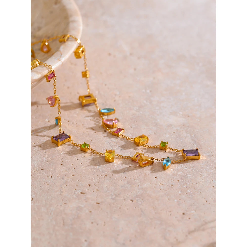 Colar Feminino Gota com Zircônias Coloridas em Aço Inoxidável 2