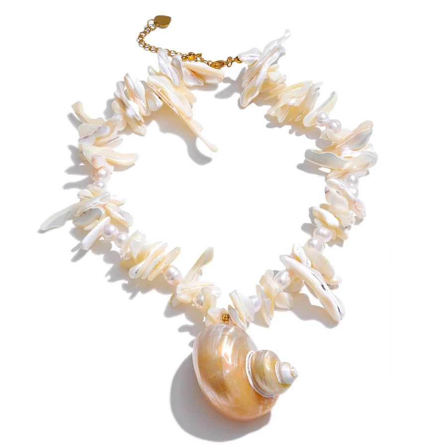 Yhpup Natural Pearl Shell Handmade Chain Conch Pendant Necklace Ocean Style Fashion Jewelry Summer Holiday Trendy Accessories YH627A