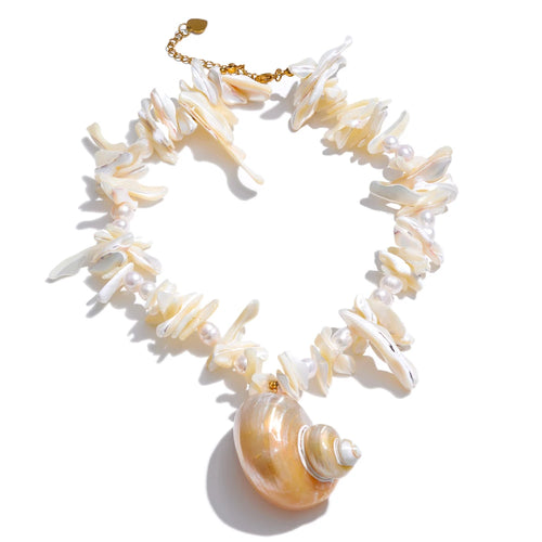 Yhpup Natural Pearl Shell Handmade Chain Conch Pendant Necklace Ocean Style Fashion Jewelry Summer Holiday Trendy Accessories YH627A