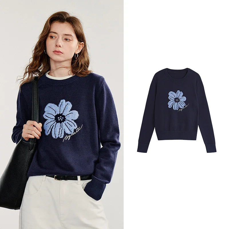 Suéter Floral Jacquard com Manga Longa