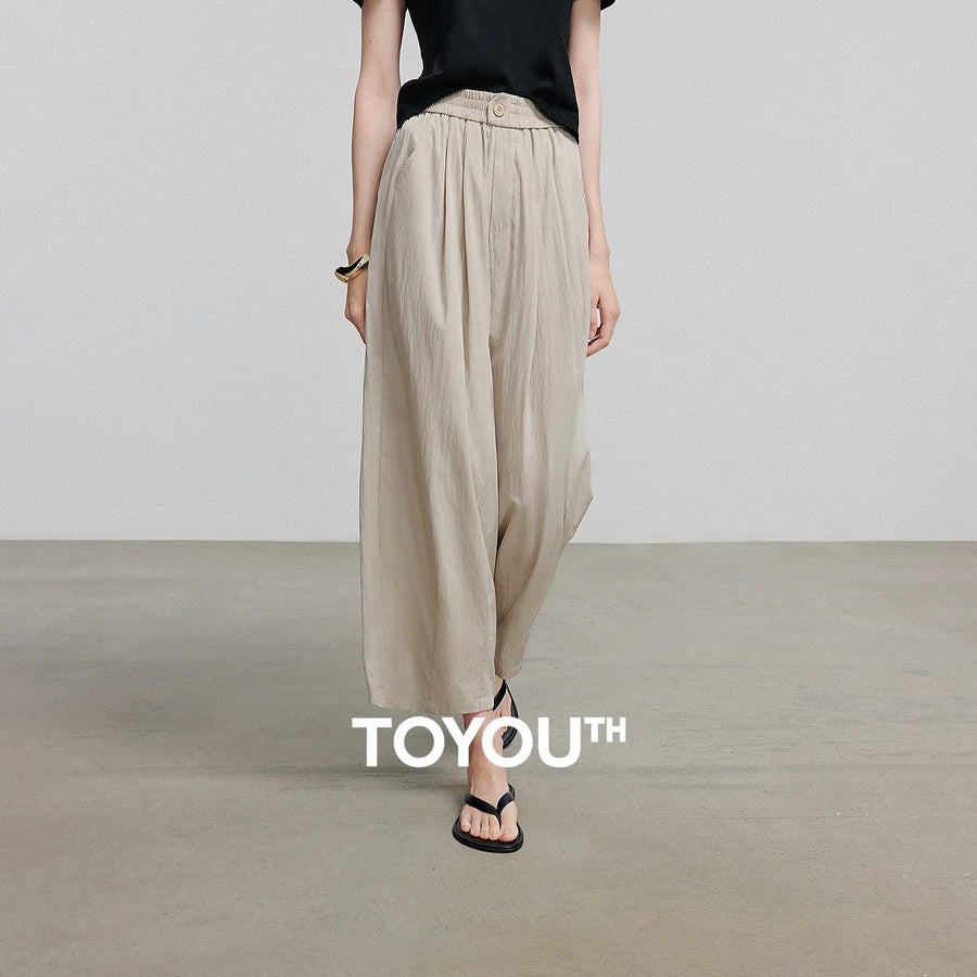 Calça Wide Leg Feminina Texturizada com Pregas