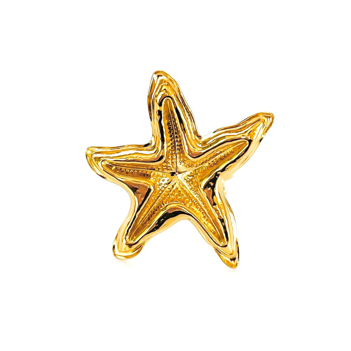 Anel Aberto Estrela-do-Mar e Concha com Banho Ouro 18K