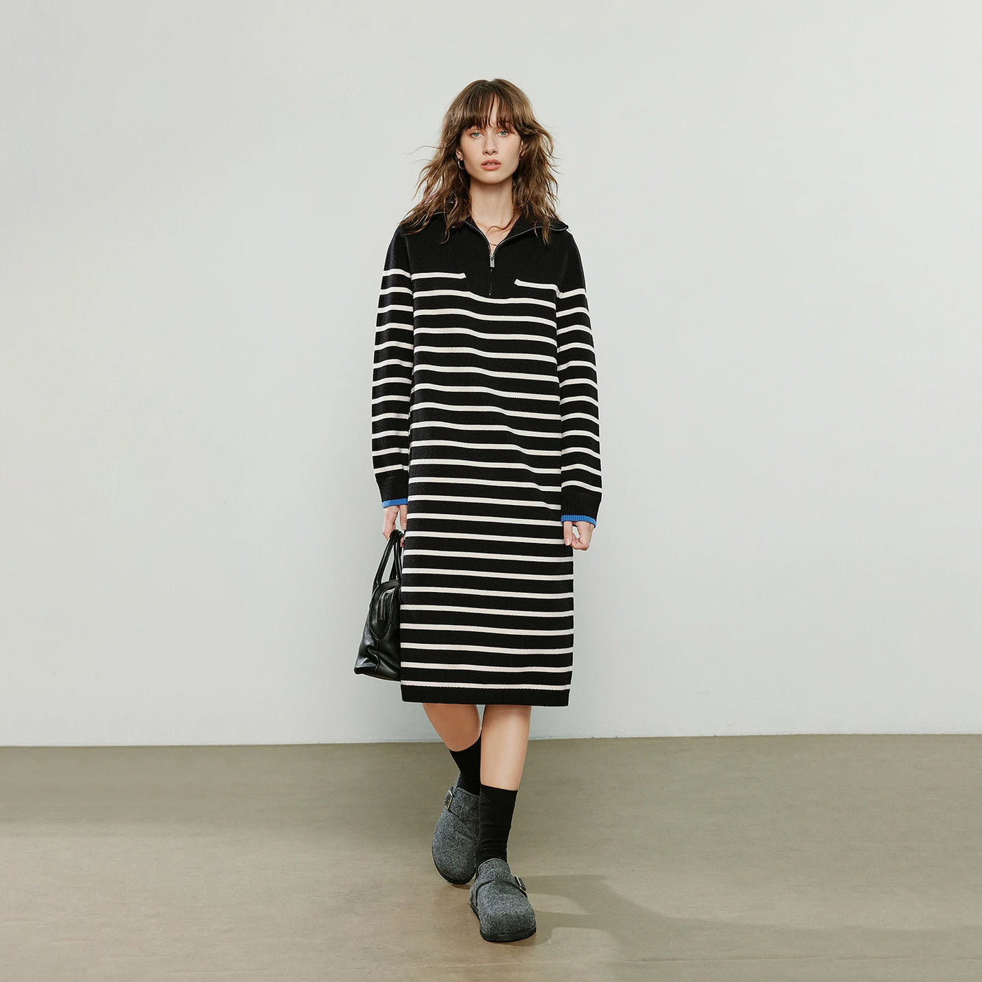Vestido de Malha Midi Listrado para Inverno