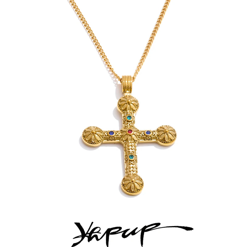 Colar Feminino Cruz com Zircônia em Aço Inoxidável 4