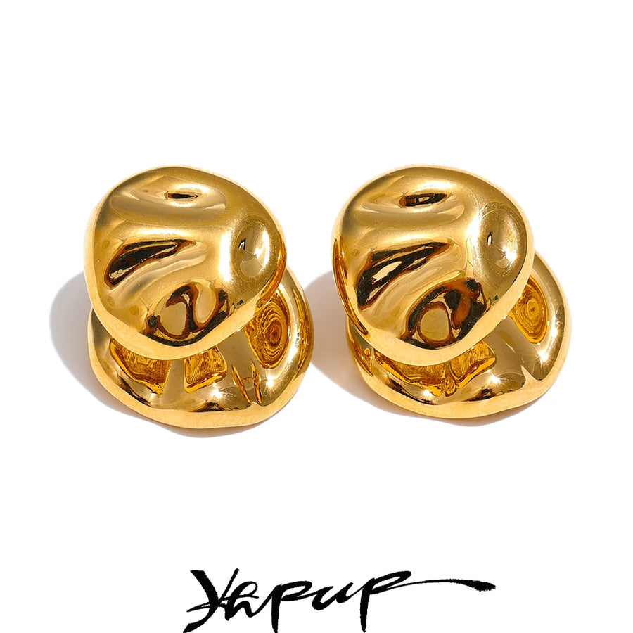 Yhpup Statement Metal Hammer Geometric Unusual Combination Earrings 316L Stainless Steel Texture Daily Jewelry for Women