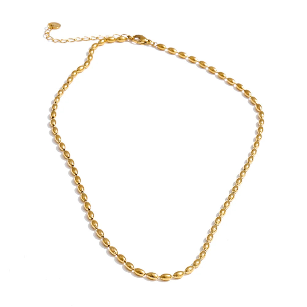 Yhpup Popular Stainless Steel Beads Chain Basic Necklace Bracelet Bangle Set 16K Gold Platinum Color PVD Plated Fashion Jewelry YH2099A G-Necklace