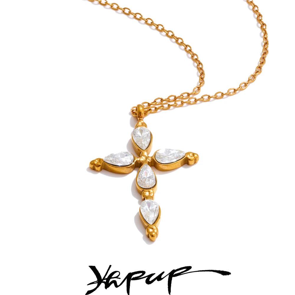 Colar Feminino Cruz com Zircônia em Aço Inoxidável 7