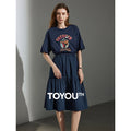 Vestido Camiseta Midi com Estampa e Ajuste por Cordão