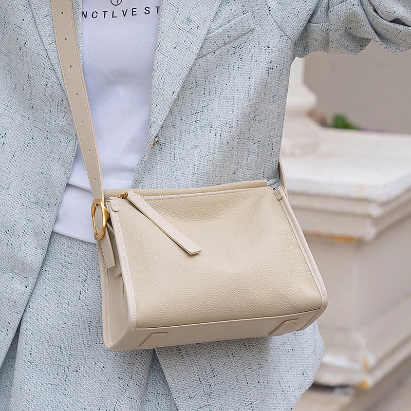 Bolsa Transversal Feminina em Couro Legítimo Vintage Grande Capacidade