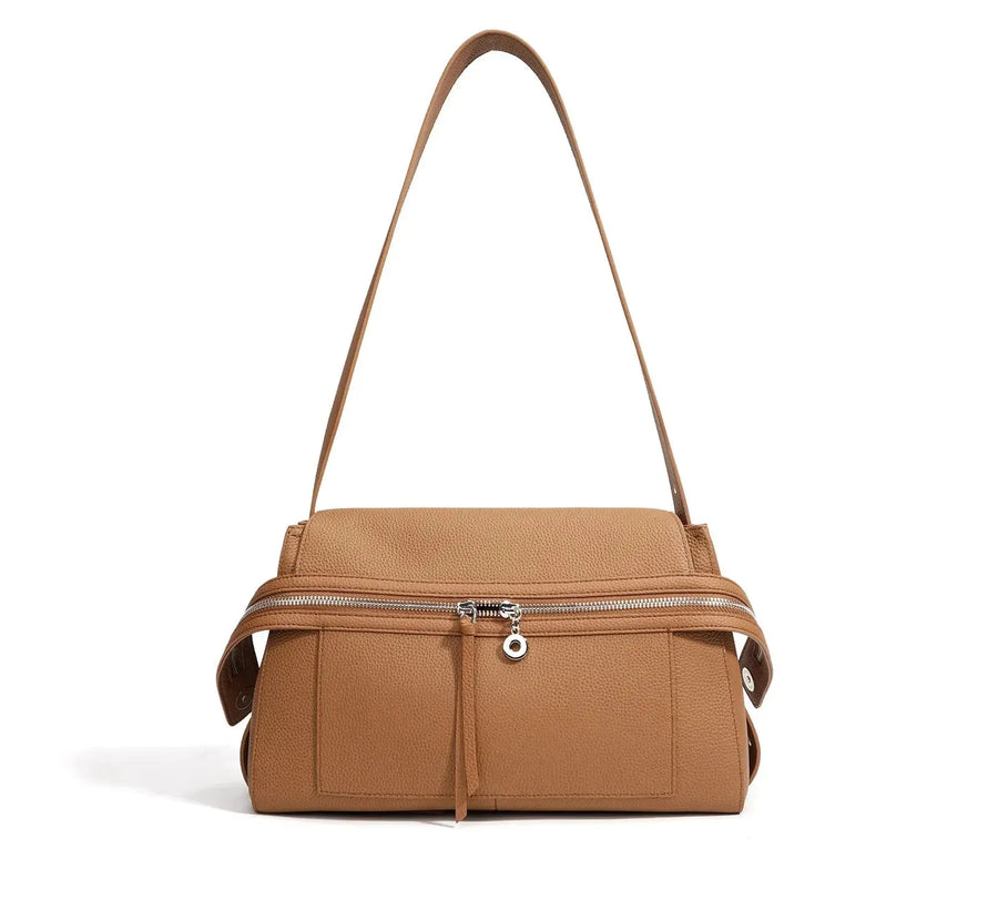 Bolsa Feminina de Couro Legítimo Baguete com Alça Única e Bolsos Internos