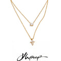 Yhpup High Quality Double-Layer Chain Zirconia Cross Pendant Delicate Necklace Stainless Steel Temperament Fashion Gift Jewelry