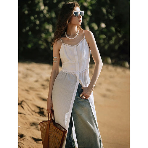 Vestido Midi Listrado de Liocel sem Manga
