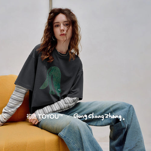 Blusa Feminina Listrada de Liocel com Efeito Sobreposição