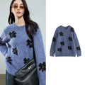 Suéter com Jacquard Floral e Gola Redonda
