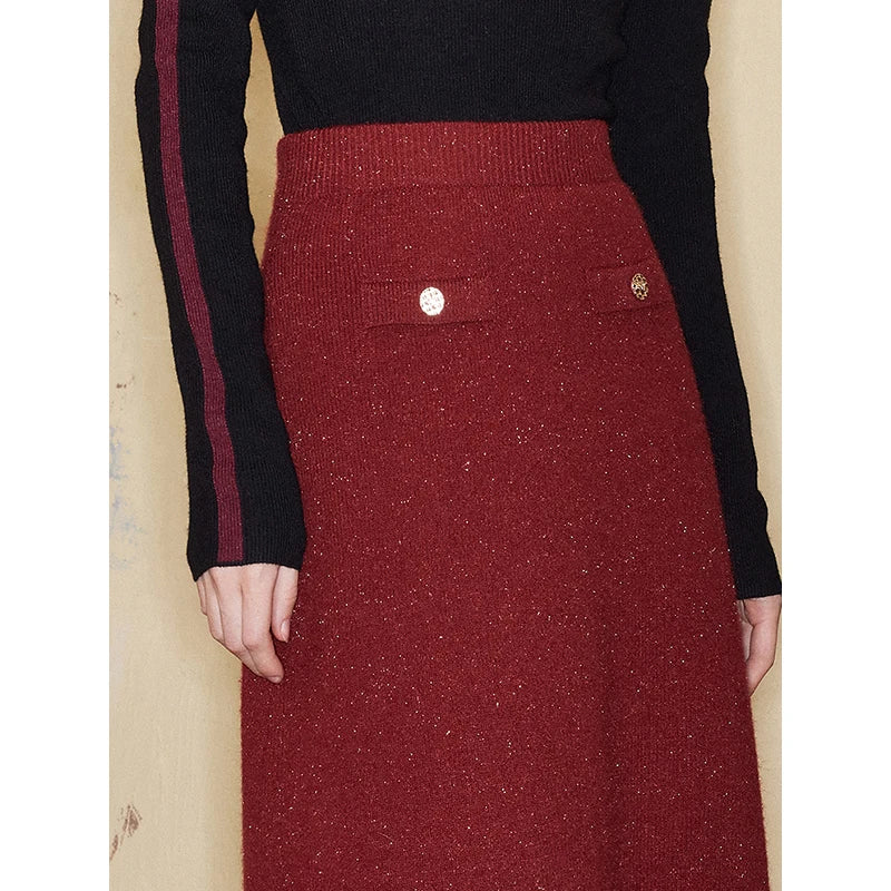 Saia Midi Feminina de Tricô com Fenda