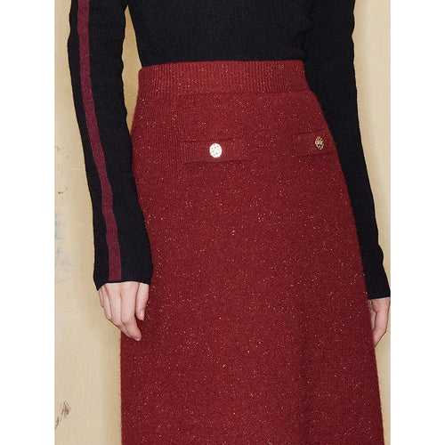 Saia Midi Feminina de Tricô com Fenda