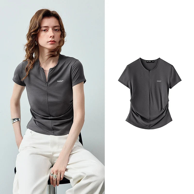 Camiseta Feminina de Modal com Decote Duplo