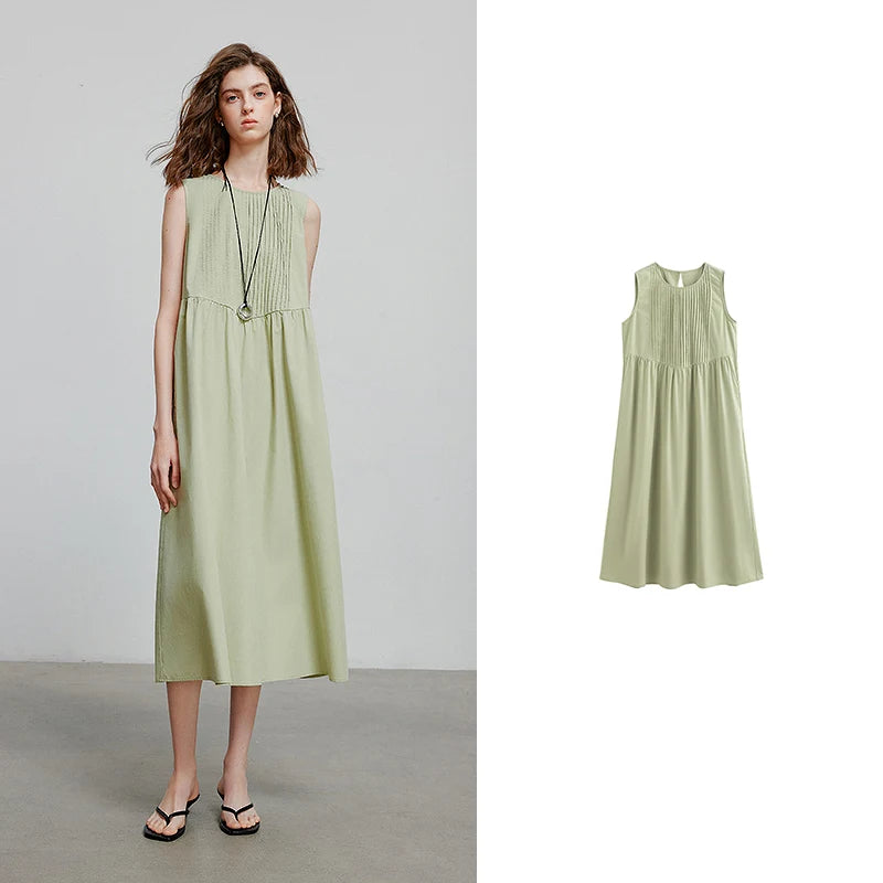 Vestido Midi Sem Manga com Bolsos