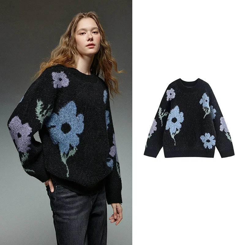 Suéter de Lã com Jacquard Floral para Mulheres