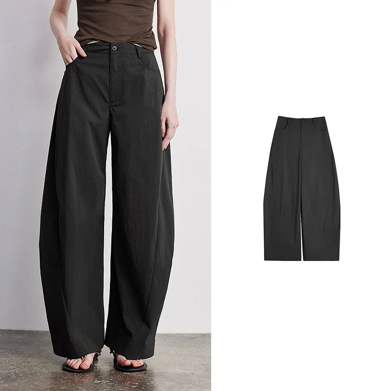 Calça Barrel Feminina Cintura Alta com Recortes