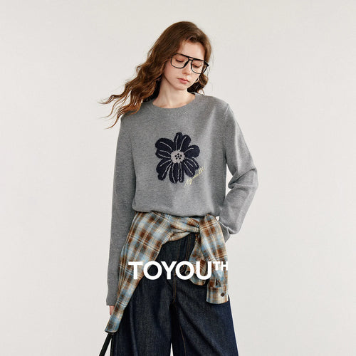 Suéter Floral Jacquard com Manga Longa