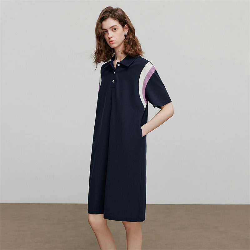 Vestido Chemise Curto com Recortes Contrastantes