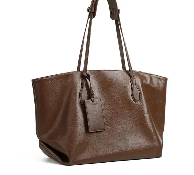 Bolsa Feminina de Couro Legítimo Grande Vintage Tote para Ombro