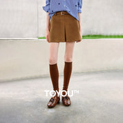 Short Saia Feminino Suede com Pregas e Cinto