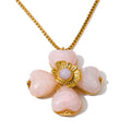 Yhpup Acrylic Fashion Flower Pendant Necklace Adjustable Ring Earrings Set 2025 Stainless Steel Trendy Jewelry Gift Multi-color Necklace Pink
