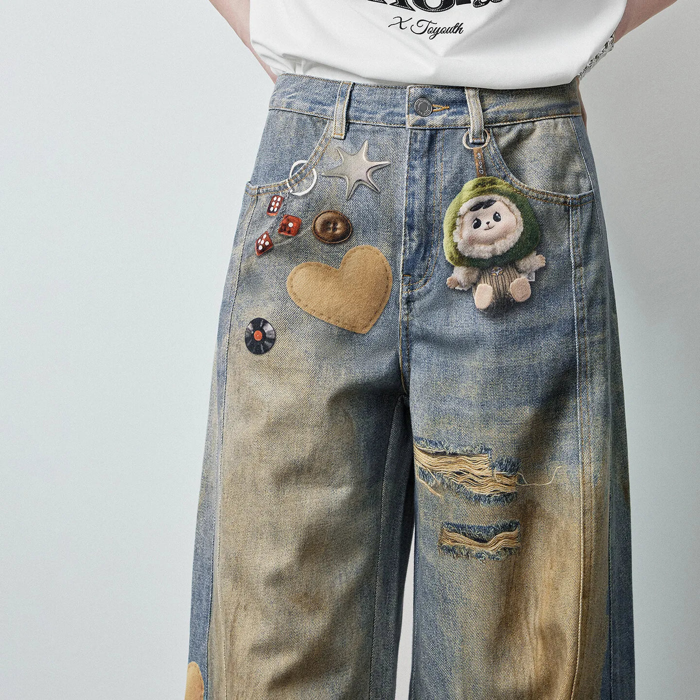 Calça Jeans Feminina Barrel Estampada 100% Algodão