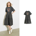 Vestido Camiseta Midi com Estampa e Ajuste por Cordão Dark Green