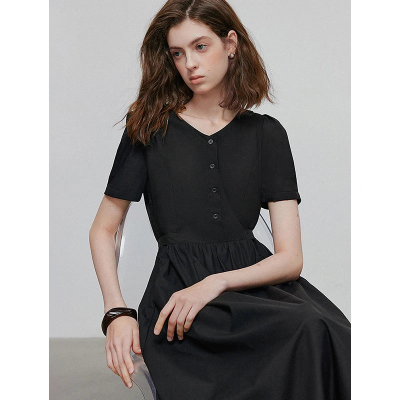 Vestido Midi com Decote V e Manga Bufante Verde