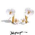 Yhpup Waterproof Fairy Flower Rotating Romantic Stud Earrings Exclusive Stainless Steel Sweet Match with Dress Chic Jewelry