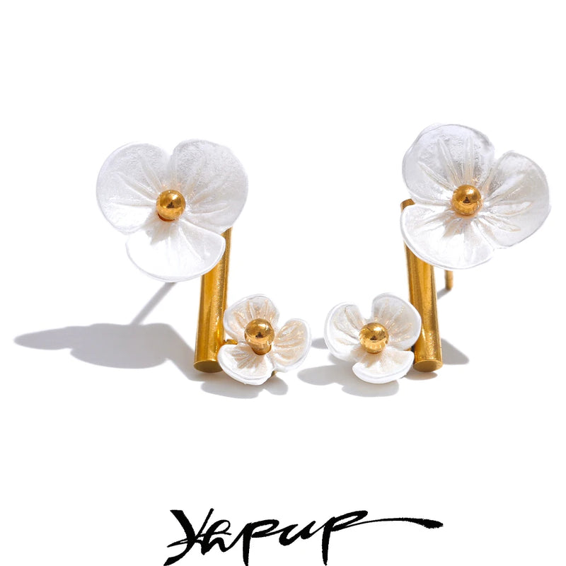 Brinco Pendente Flor Concha em Aço Inoxidável Ouro 2