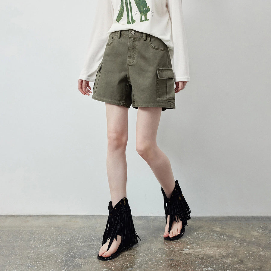 Shorts Cargo Jeans Feminino com Bolsos Grandes