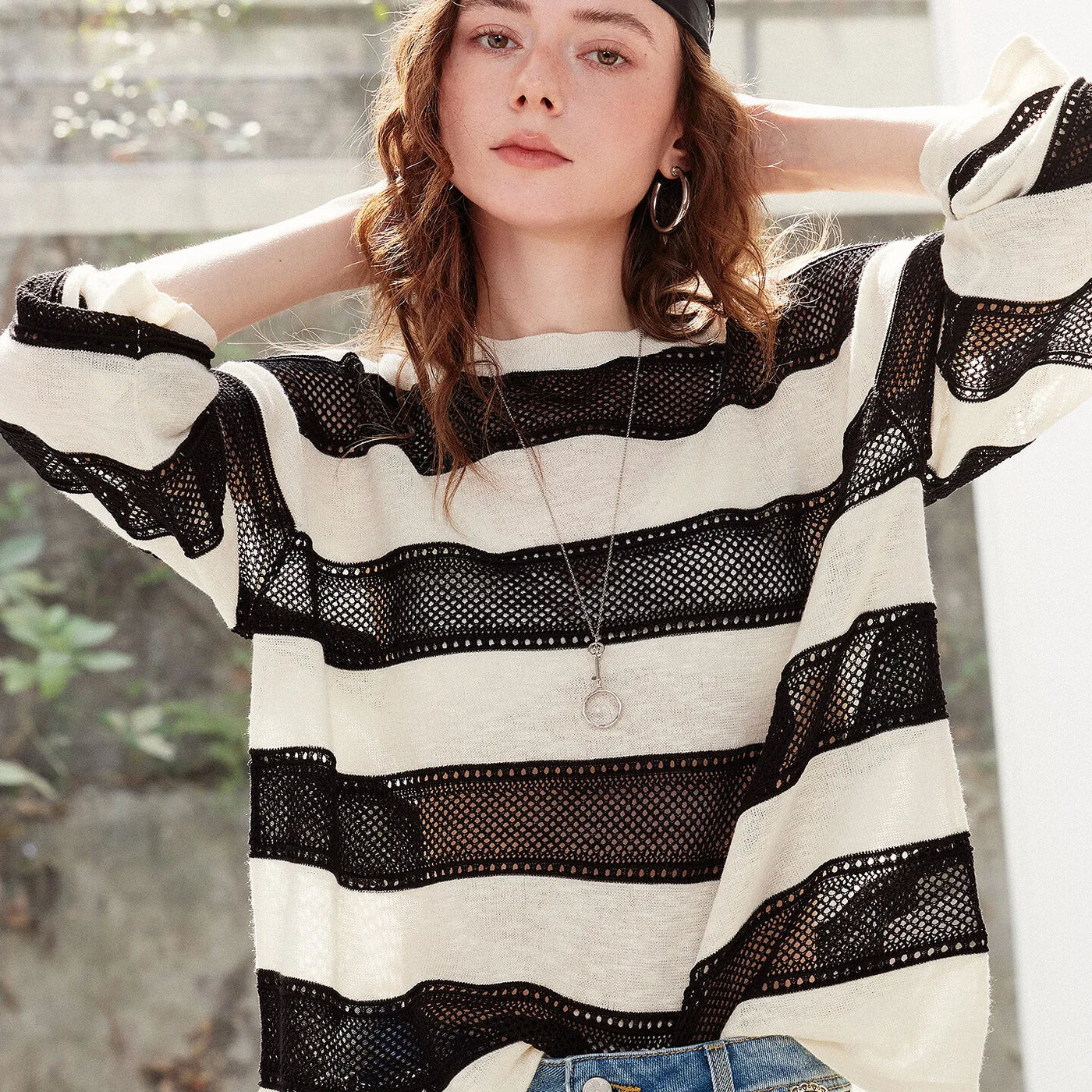 Blusa Feminina de Linho Listrada Manga Longa