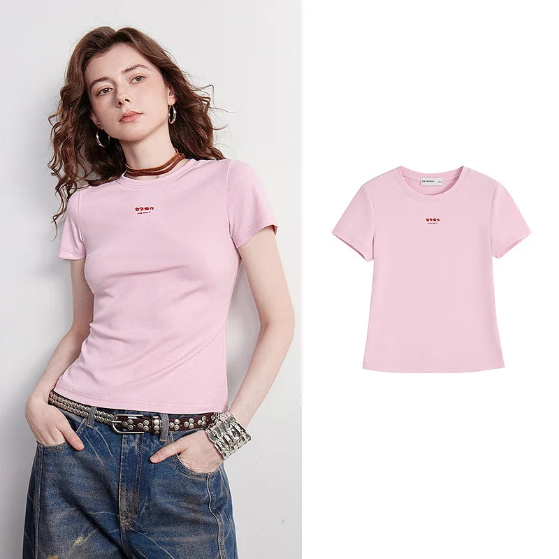Camiseta Feminina Slim de Liocel e Algodão com Letras