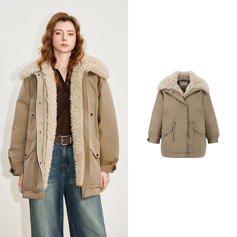 Casaco Puffer Feminino Longo 90% Plumas com Fleece Khaki