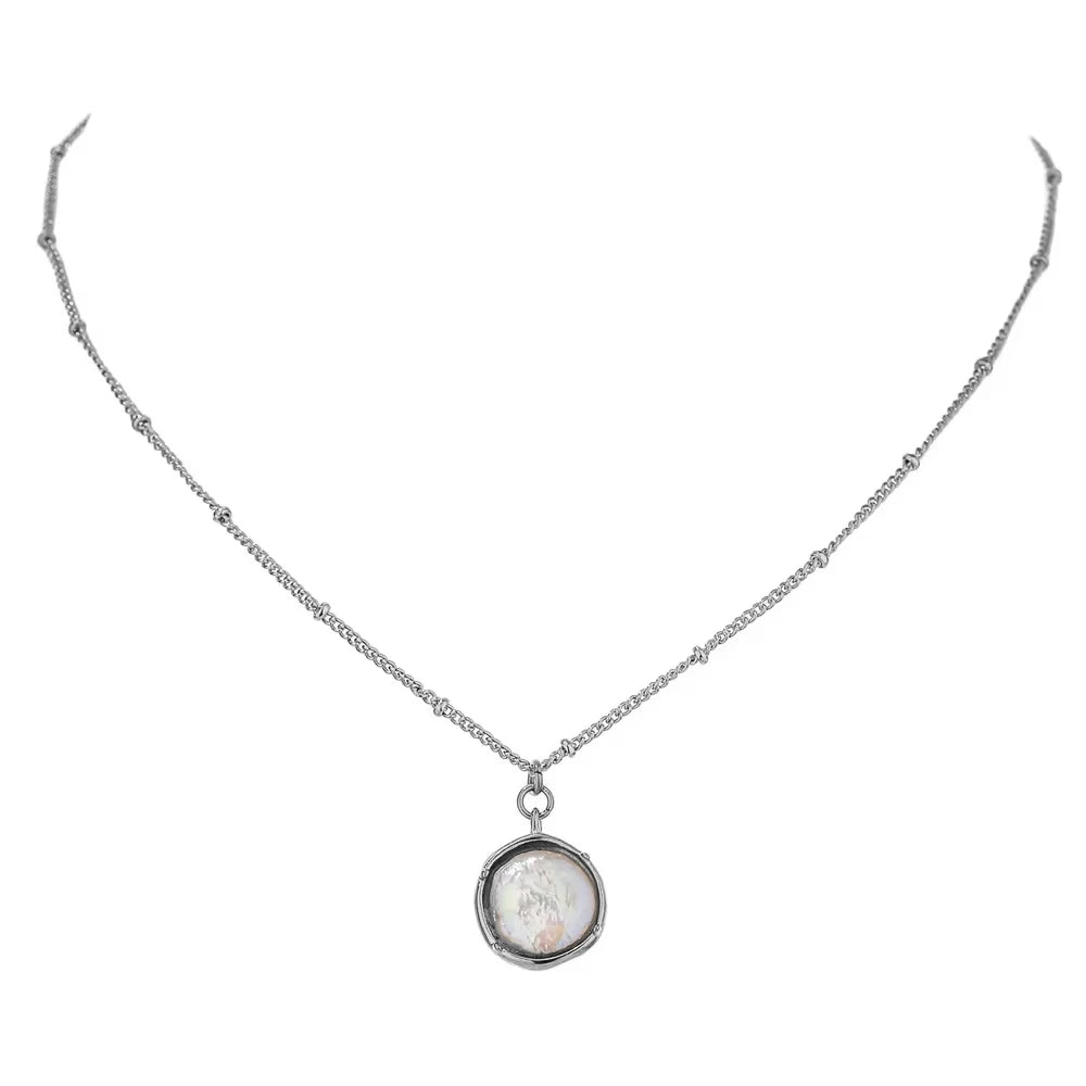 Colar Choker Feminino Geométrico com Pérola em Aço Inoxidável YH298A Steel