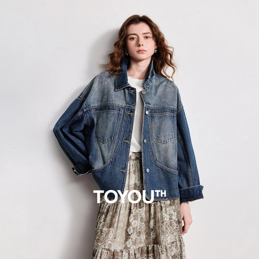 Jaqueta Jeans Feminina Cropped Destroyed com Bolsos