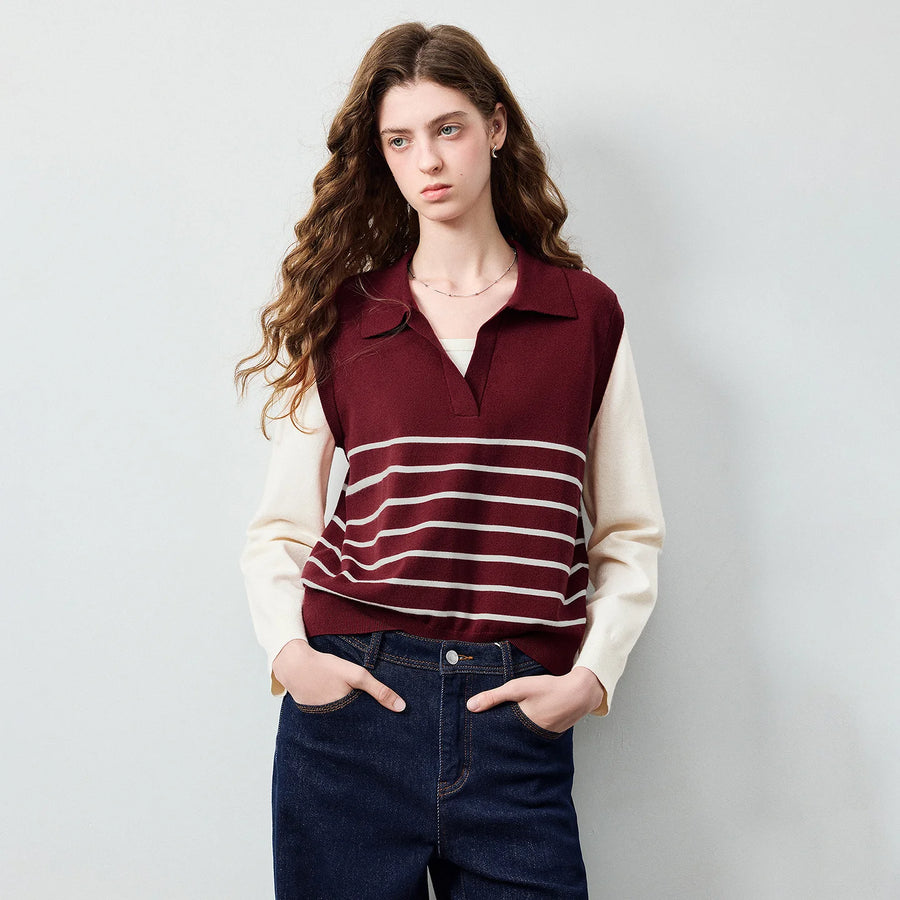 Blusa Feminina de Tricô Listrada Efeito Duas Peças