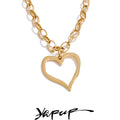 Yhpup Classic Stylish Stainless Steel Heart Love Drop Chain Necklace Gold Platinum Color PVD Plated Fashion Romantic Jewelry