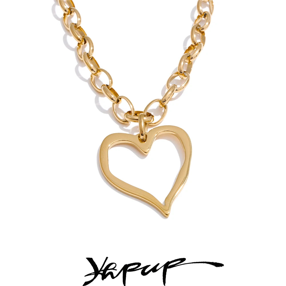 Yhpup Classic Stylish Stainless Steel Heart Love Drop Chain Necklace Gold Platinum Color PVD Plated Fashion Romantic Jewelry
