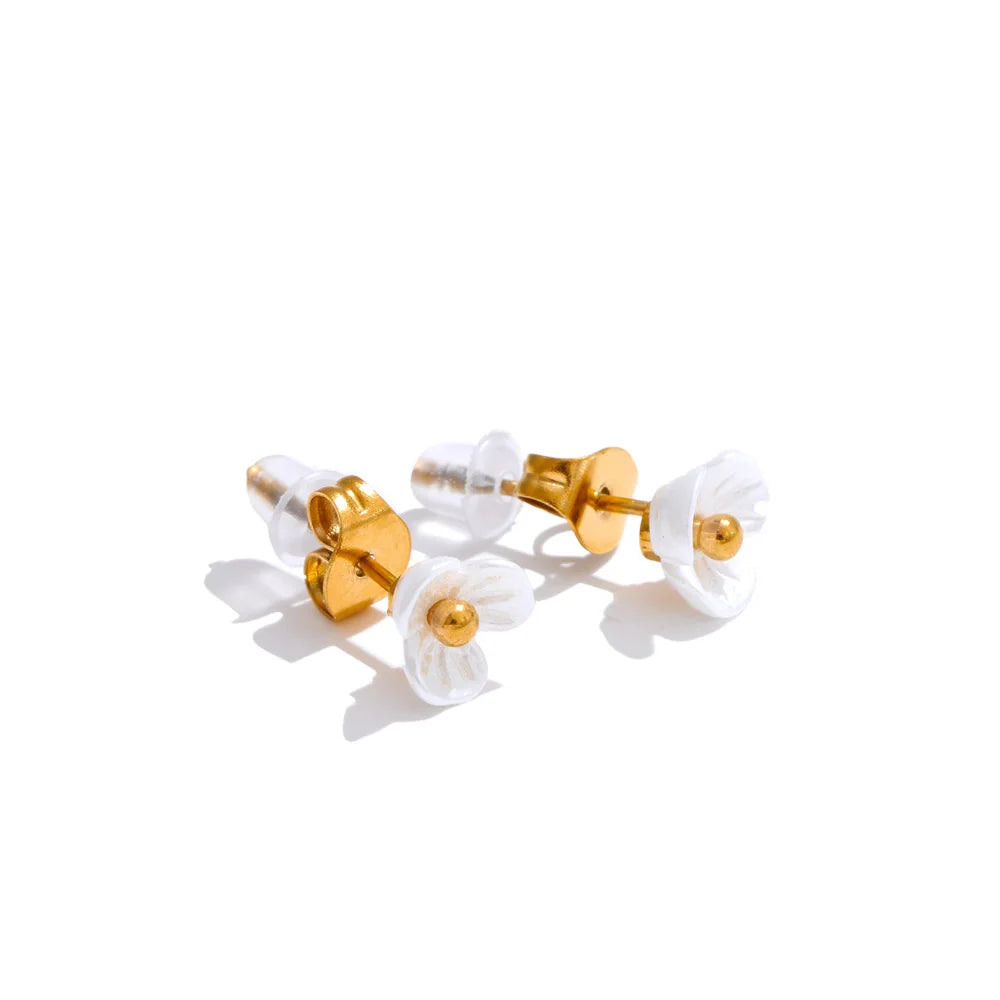 Yhpup Fairy Resin Flower Sweet Earrings Ring Stainless Steel Waterproof PVD Plated Rust Resistant Summer Fashion Jewelry YH4426A Earrings