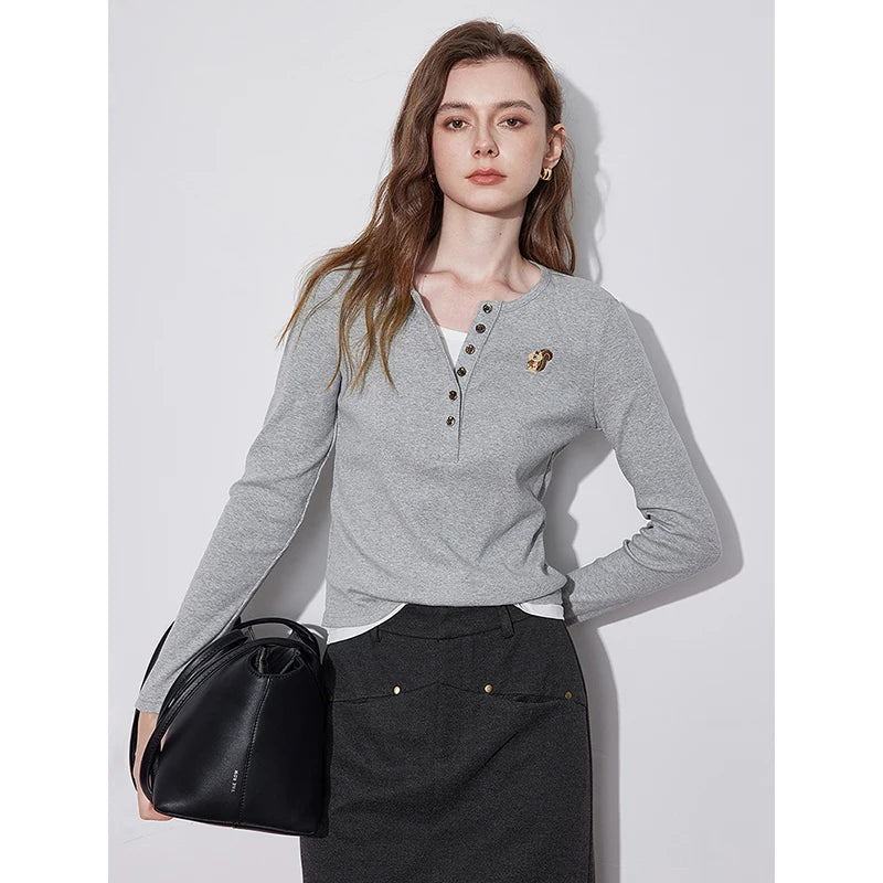 Blusa Feminina de Tricô com Bordado Esquilo Efeito Duas Peças