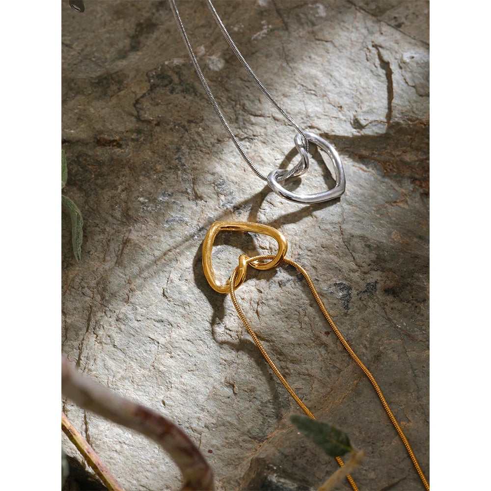 Yhpup Minimalist Golden Stainless Steel Heart Hollow Pendant Necklace for Women Rust Proof Stylish Charm Jewelry Bijoux Femme