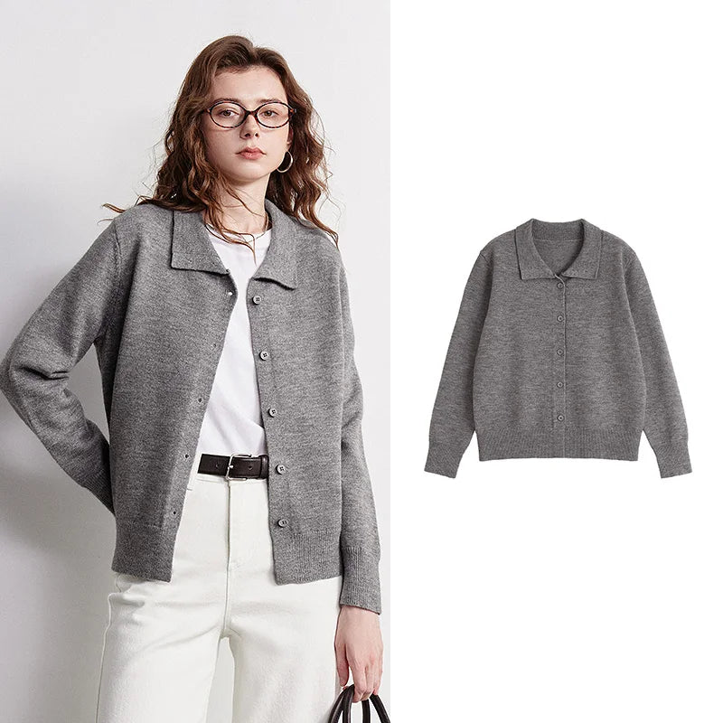 Cardigan Feminino de Tricô com Gola Polo e Botões