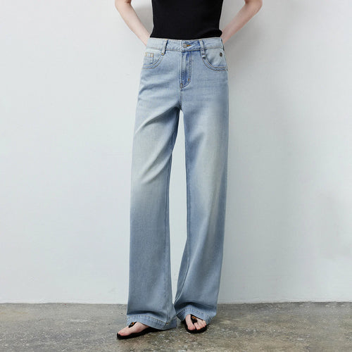 Calça Jeans Feminina Wide Leg Cintura Baixa com Liocel